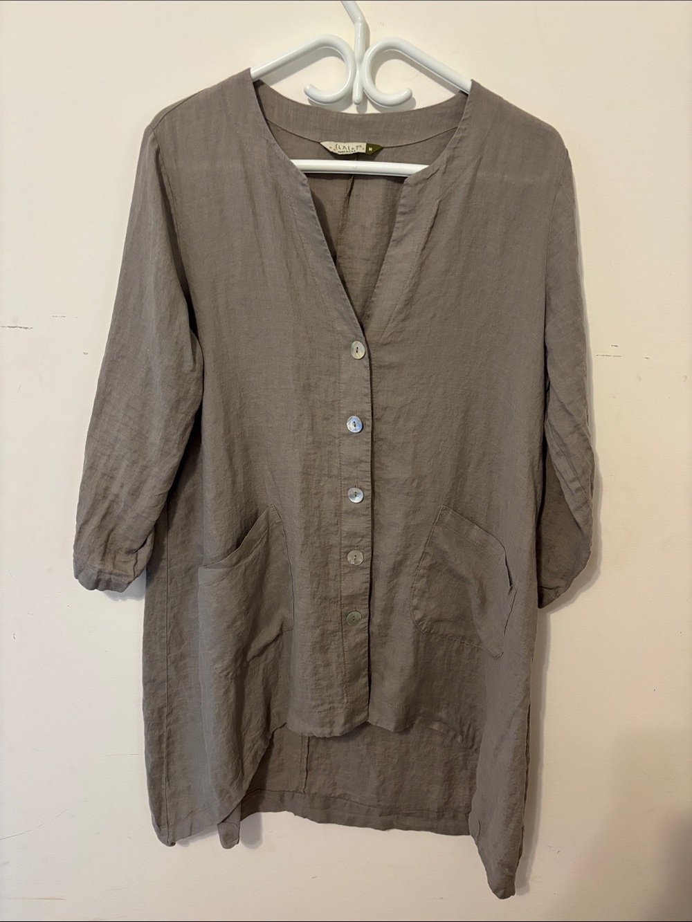 Relaxed Taupe Linen Tunic Button-Front Top
